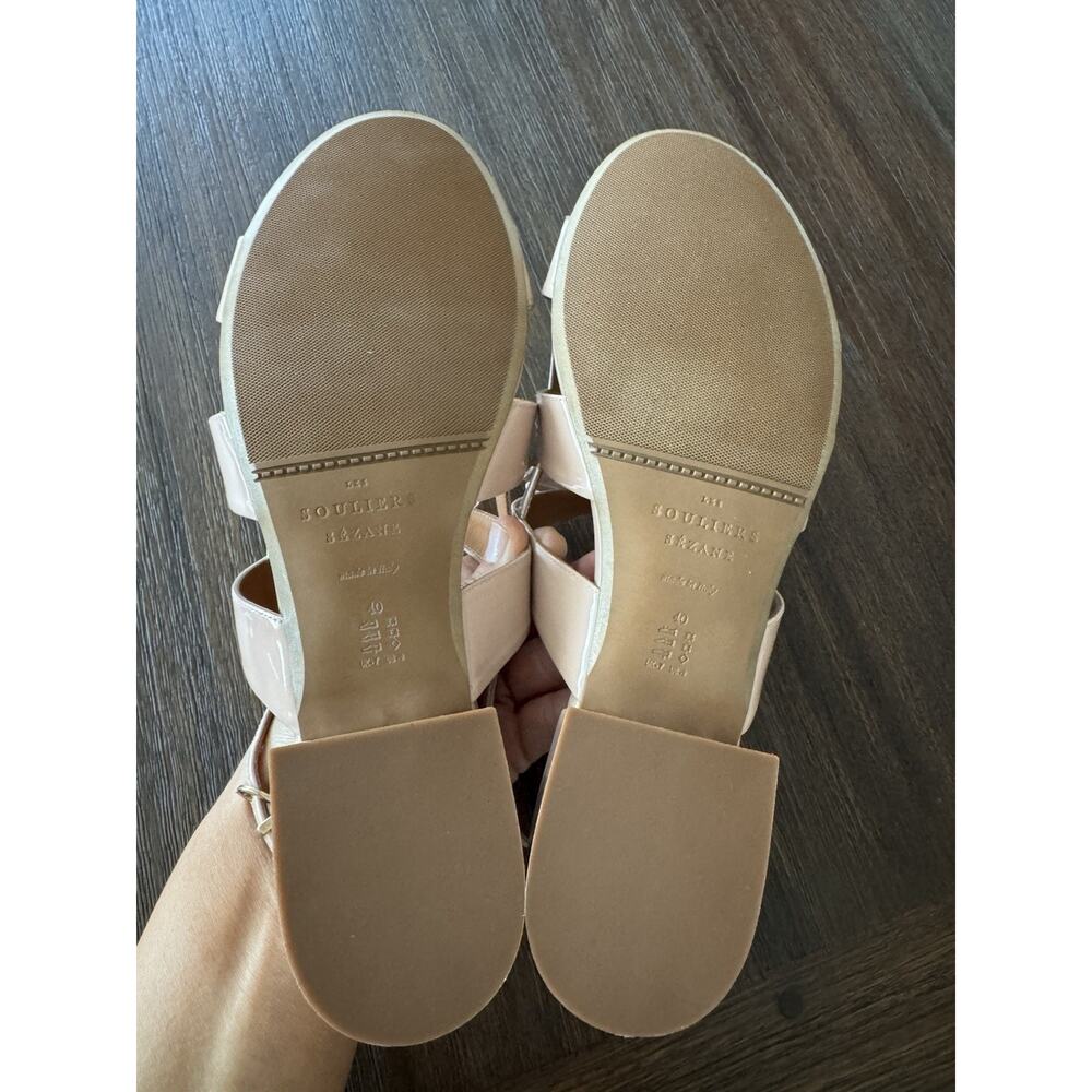 Sezane Nude Sandals Women’s 40 9 Low Evie Light Pink Patent Leather Bow - Picture 12 of 14
